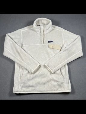 Patagonia Women Large Synchilla Snap-T Fleece Pullover White Quarter Snap Jacket